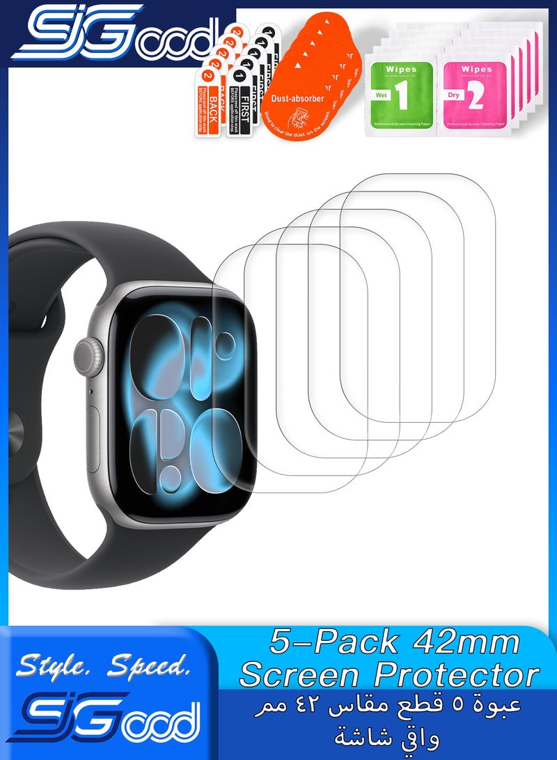 SIGood 5 Pack Screen Protector for Apple Watch Series 11/ Series10 42mm, Anti-Scratch, Self-Healing, Soft EPU Screen Protector for Apple Watch 42mm, Bubble-Free, HD Transparent, Touch Sensitive with Easy Installation Kit - Image 1